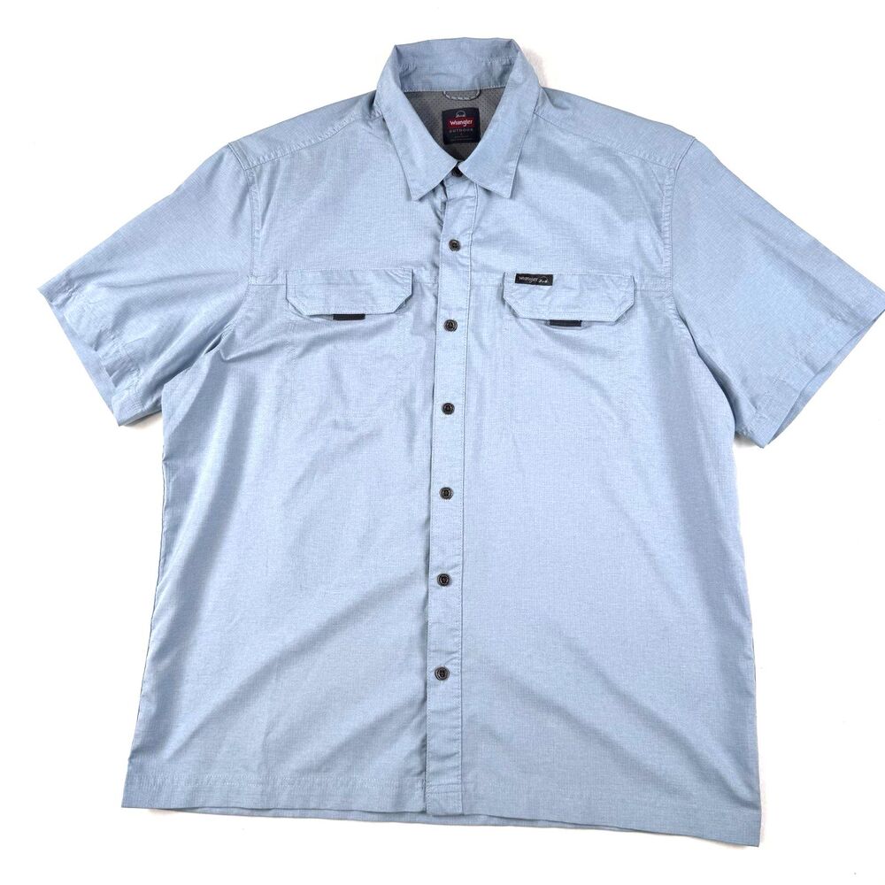 Wrangler Men's Outdoor Performance Vented Fishing Shirt Short Sleeve Large Blue